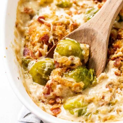 Brussels Sprouts Gratin with Bacon & Gruyère